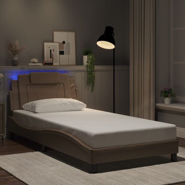 vidaXL Estructura de cama Viana con LED sin colch&oacute;n capuchino 100x200 cm