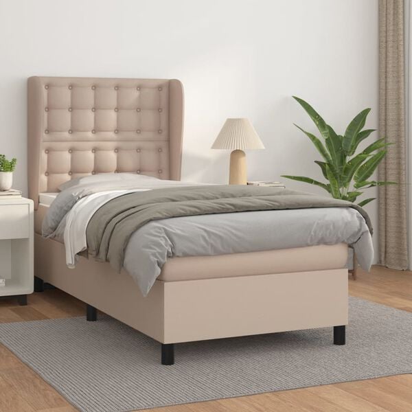 vidaXL Cama box spring con colch&oacute;n cuero sint&eacute;tico capuchino 80x200 cm