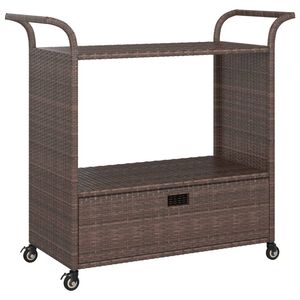 vidaXL Carrito de bar con caj&oacute;n rat&aacute;n sint&eacute;tico marr&oacute;n 100x45x97 cm