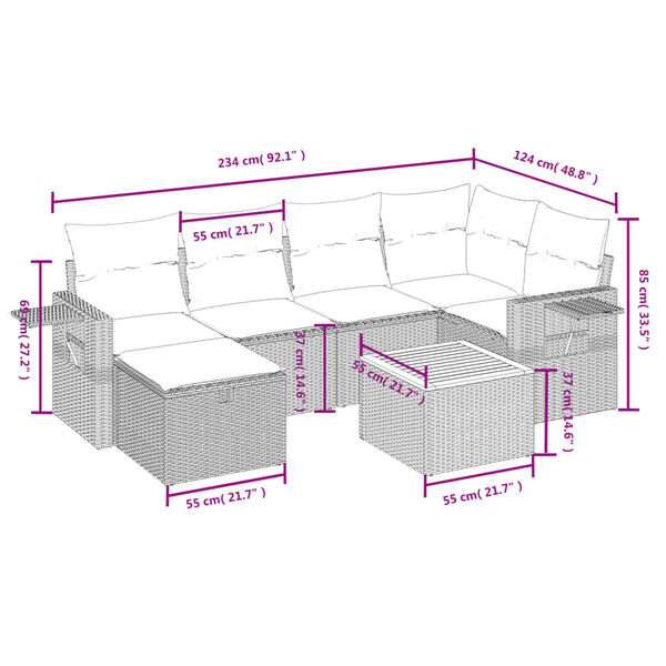 vidaXL Set de comedor de jardín 7 pzas y cojines ratán sintético negro
