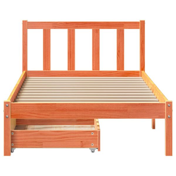 vidaXL Estructura de cama sin colch&oacute;n madera maciza marr&oacute;n 75x190 cm