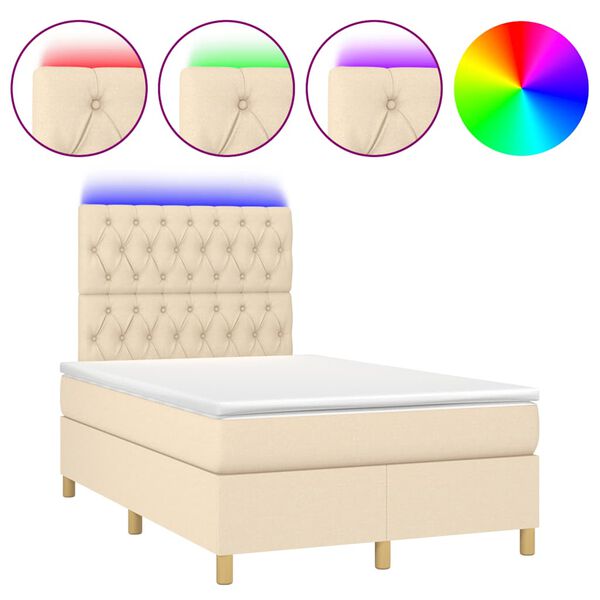 vidaXL Cama box spring con colch&oacute;n y luces LED tela crema 120x190 cm