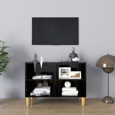 vidaXL Mueble de TV con patas de madera maciza negro 69,5x30x50 cm