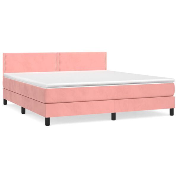 vidaXL Cama box spring con colch&oacute;n terciopelo rosa 160x200 cm