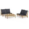 vidaXL Set de muebles de jard&iacute;n 3 piezas bamb&uacute; con cojines gris oscuro