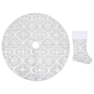 vidaXL Falda del &aacute;rbol de Navidad de lujo y calcet&iacute;n tela blanco 90 cm
