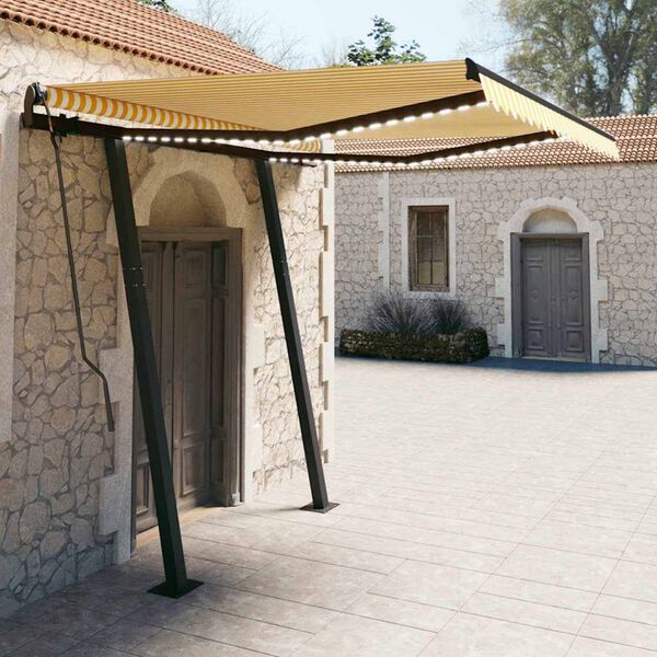 vidaXL Toldo manual retr&aacute;ctil con LED amarillo y blanco 3,5x2,5 m
