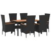 vidaXL Set de comedor de jard&iacute;n 7 pzas y cojines rat&aacute;n sint&eacute;tico negro