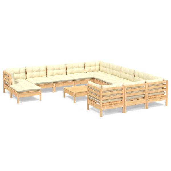 vidaXL Muebles de jard&iacute;n 13 piezas cojines madera de pino color crema
