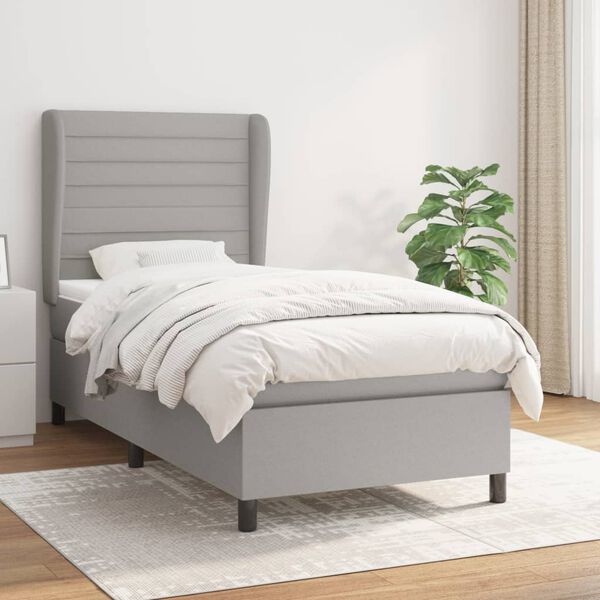 vidaXL Cama box spring con colch&oacute;n tela gris claro 90x190 cm