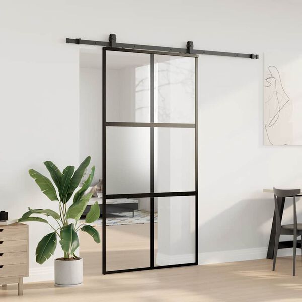 vidaXL Puerta corredera herrajes negro 102,5x205 cm vidrio templado