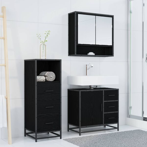 vidaXL Juego de muebles de ba&ntilde;o 3 pcs Roble Negro Madera contrachapada