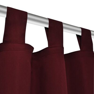2 cortinas micro-satinadas con trabillas color burdeos, 140 x 175 cm