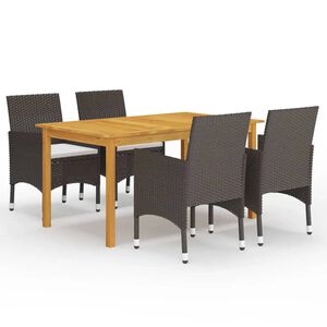 vidaXL Juego de comedor de jard&iacute;n 5 piezas con cojines marr&oacute;n
