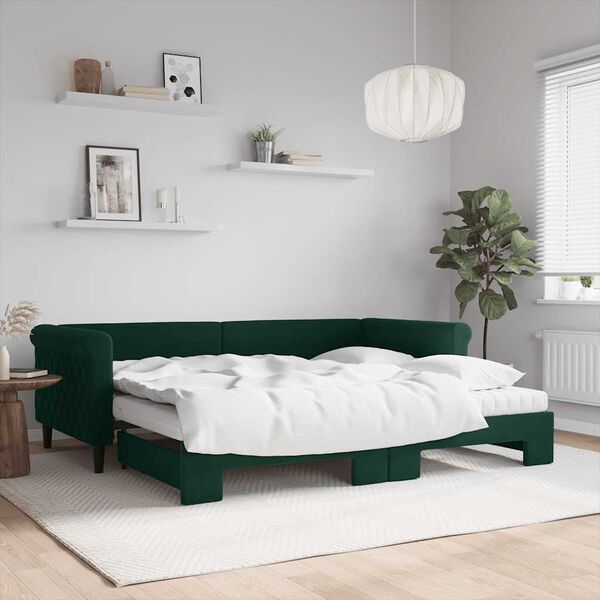 vidaXL Sofá cama nido con colchón terciopelo verde oscuro 90x200 cm