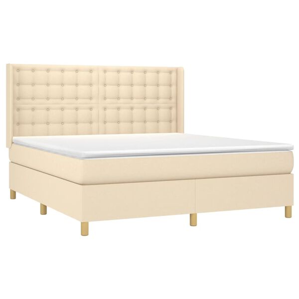 vidaXL Cama box spring colch&oacute;n y luces LED tela crema 180x200 cm