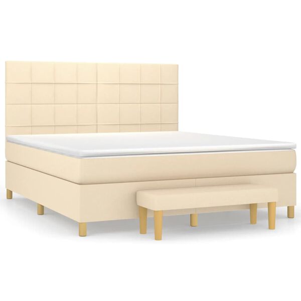 vidaXL Cama box spring con colch&oacute;n tela color crema 180x200 cm