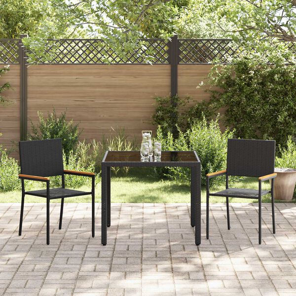 vidaXL Conjunto de Comedor de Jardín 3 pcs Negro ratán sintético