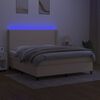 vidaXL Cama box spring colch&oacute;n y luces LED tela crema 160x200 cm