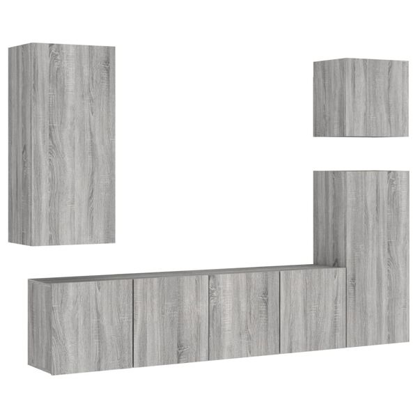 vidaXL Muebles de TV de pared 5 pzas madera de ingenier&iacute;a gris Sonoma