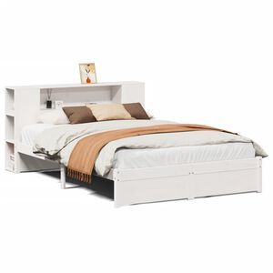 vidaXL Cama con estanter&iacute;a sin colch&oacute;n madera maciza blanca 150x200 cm