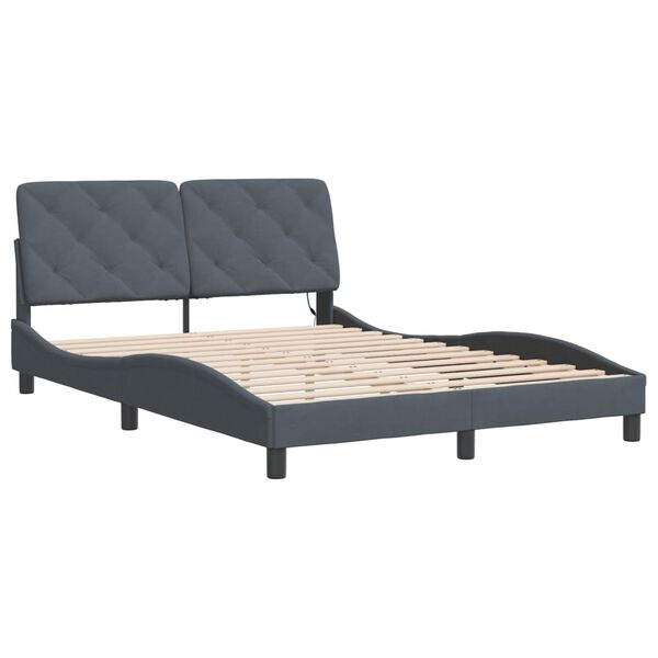 vidaXL Estructura de cama con LED sin colch&oacute;n terciopelo gris oscuro 140x200 cm