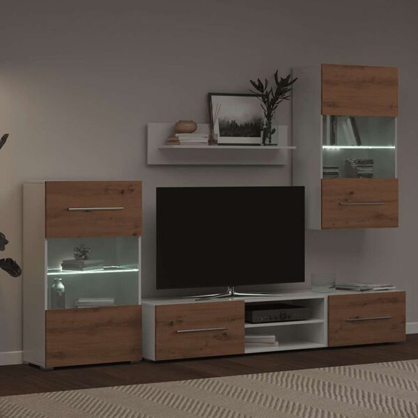 vidaXL Muebles de TV 5 piezas con iluminaci&oacute;n LED roble artesanal