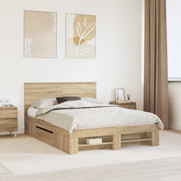 vidaXL Estructura de cama con cabecera Roble Sonoma 140 x 200 cm
