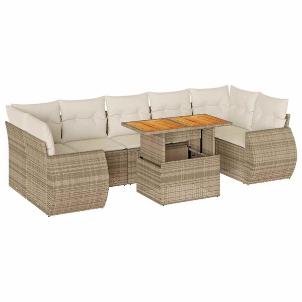 vidaXL Set de sof&aacute;s de jard&iacute;n y cojines 8 piezas rat&aacute;n sint&eacute;tico beige