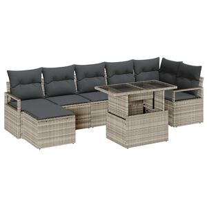vidaXL Conjunto de sof&aacute; de jard&iacute;n 8 pcs Gris Claro Polirat&aacute;n