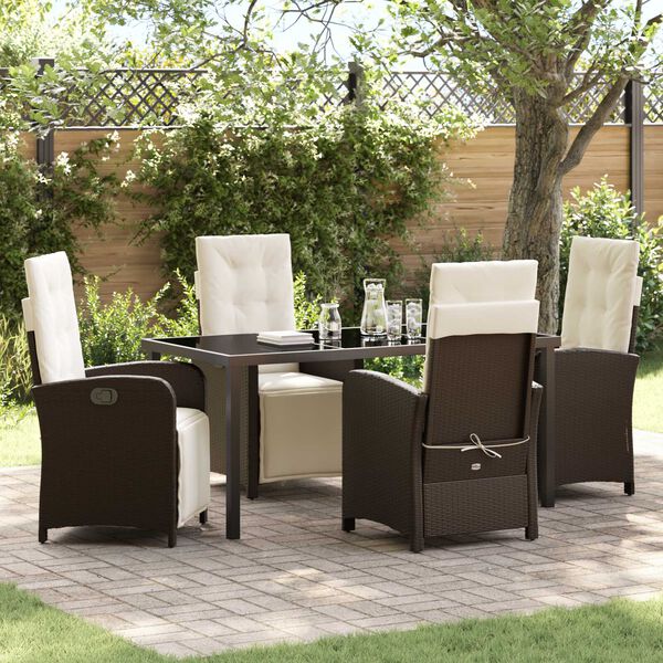 vidaXL Conjunto de Comedor de Jard&iacute;n 5 pcs Marr&oacute;n rat&aacute;n sint&eacute;tico