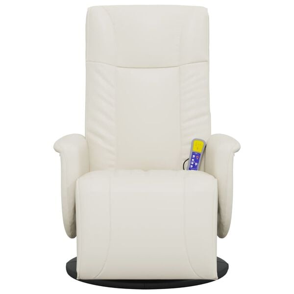 vidaXL Sill&oacute;n reclinable masaje con reposapi&eacute;s cuero sint&eacute;tico crema
