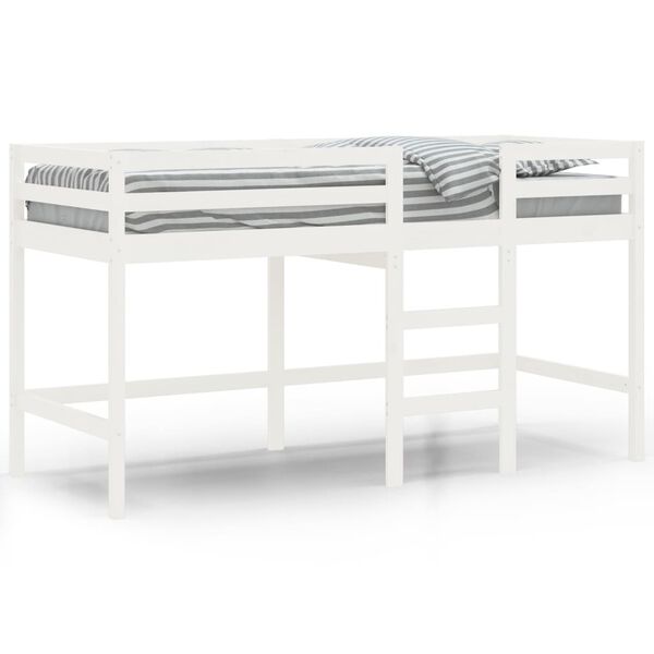 vidaXL Cama alta de niños escalera madera maciza pino blanco 80x200 cm