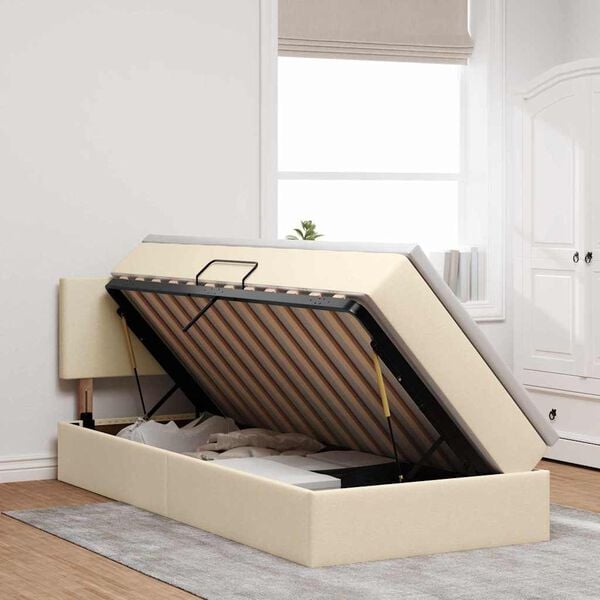 vidaXL Cama con almacenamiento y LED con LED Crema 90 x 190 cm tela