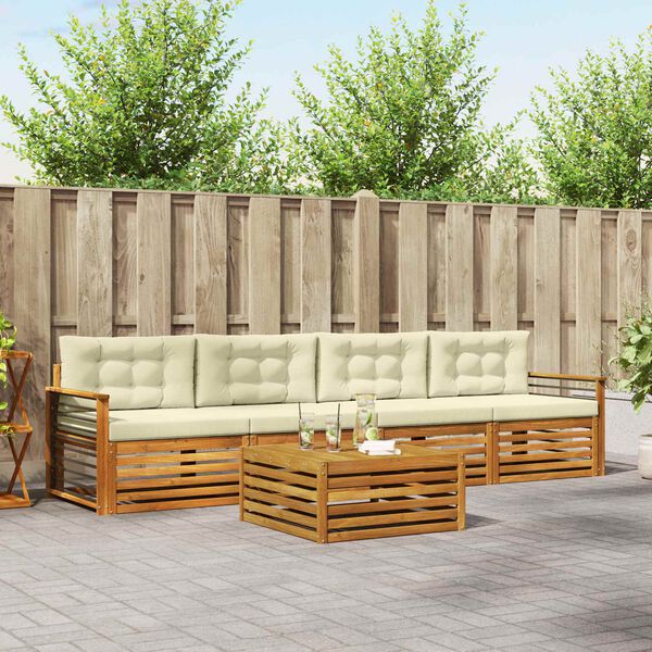 vidaXL Conjunto de sof&aacute;s de exterior con coj&iacute;n 5 pcs Natural y Crema