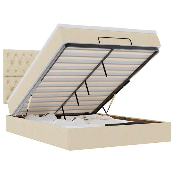vidaXL Estructura de cama otomana con colch&oacute;n tela crema 140x200cm