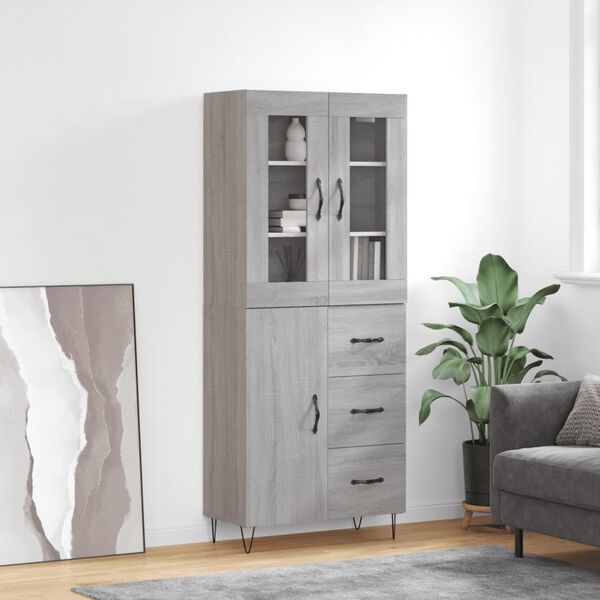 vidaXL Aparador alto madera contrachapada gris sonoma 69,5x34x180 cm