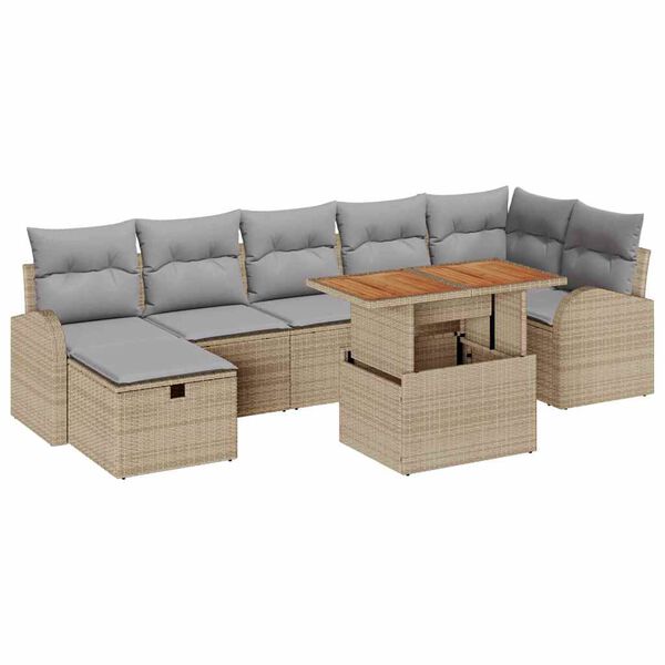 vidaXL Conjunto de sof&aacute; de jard&iacute;n 8 pcs Beige rat&aacute;n sint&eacute;tico