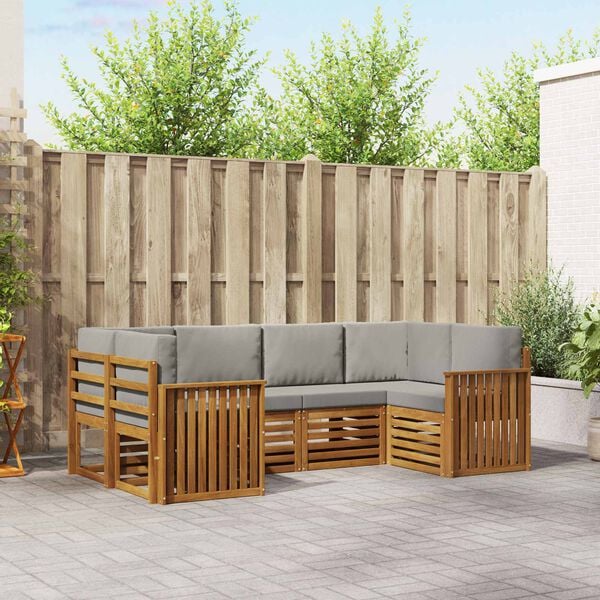 vidaXL Juegos de sof&aacute;s con coj&iacute;n 6 pcs Gris Natural y Claro