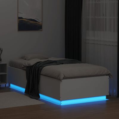 vidaXL Estructura de cama con LED madera ingeniería blanco 90x200 cm