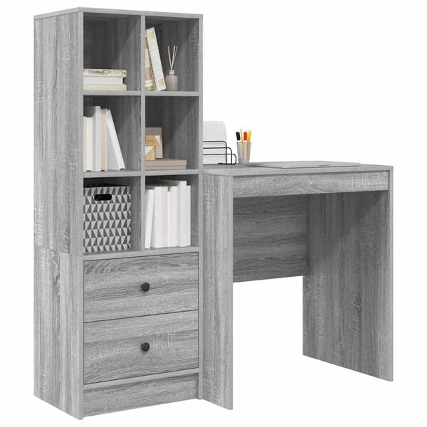 vidaXL Escritorio con caj&oacute;n 2 pcs Gris Sonoma
