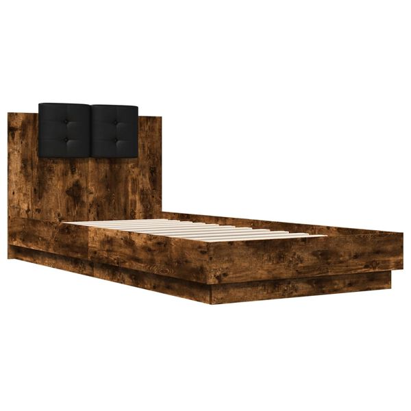 vidaXL Cama con cabecero madera de ingenier&iacute;a roble ahumado 100x200 cm