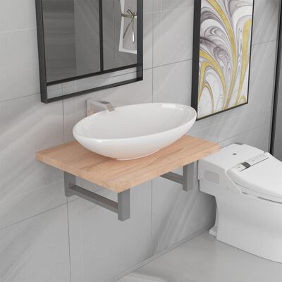 vidaXL Conjunto de muebles de baño 2 piezas cerámica roble