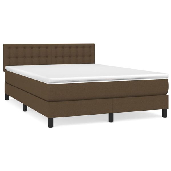 vidaXL Cama box spring con colch&oacute;n tela marr&oacute;n oscuro 140x190 cm