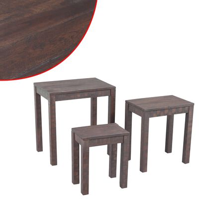 vidaXL Conjunto de 3 mesas auxiliares madera maciza acacia ahumado