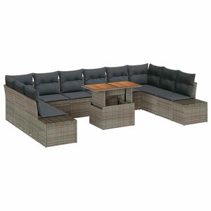vidaXL Conjunto de sof&aacute; de jard&iacute;n con coj&iacute;n 11 pcs Gris y marr&oacute;n