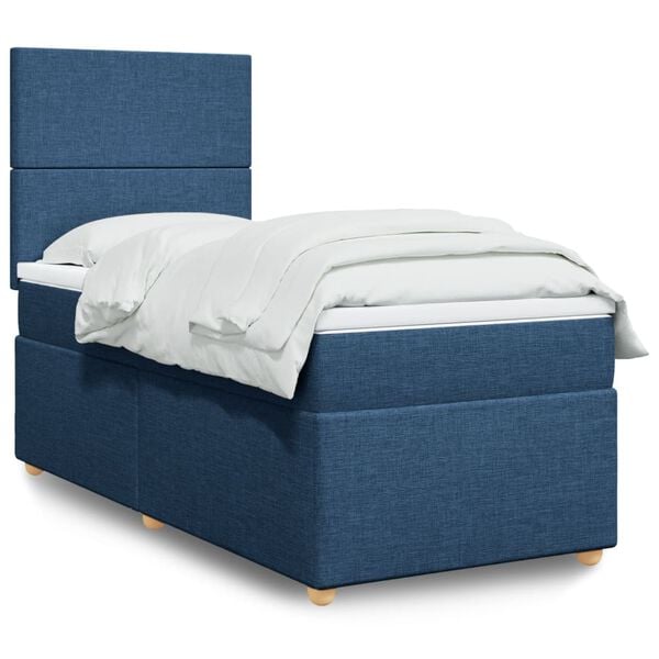 vidaXL Cama box spring con colch&oacute;n tela azul 100x200 cm