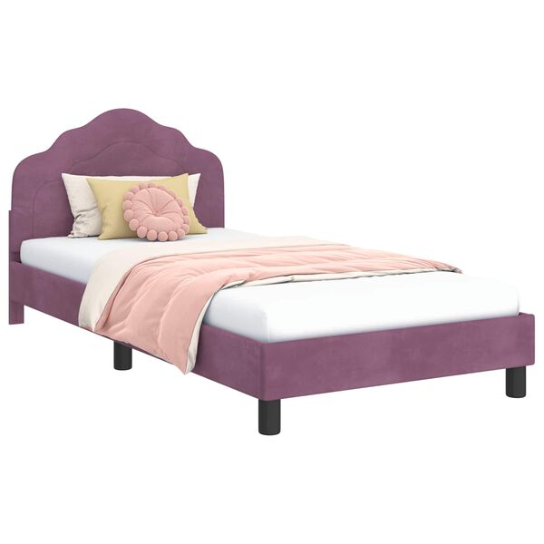 vidaXL Cama para ni&ntilde;os con cabecero Morado 90 x 200 cm Terciopelo