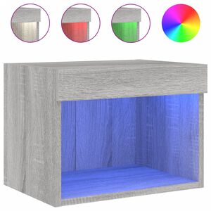vidaXL Mesita de noche de pared con luces LED gris Sonoma