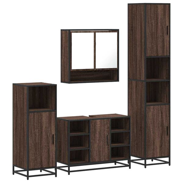 vidaXL Set de muebles baño 4 pzas madera contrachapada roble marrón